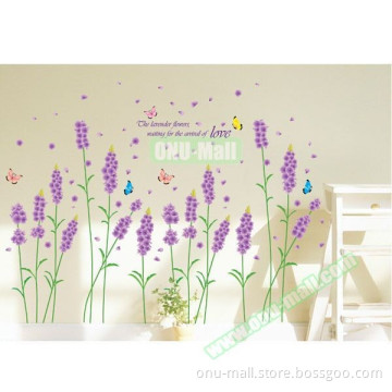 Lavender and Butterfly Design Beautiful PVC Decorative DIY Wall Sticker for Kids Room
